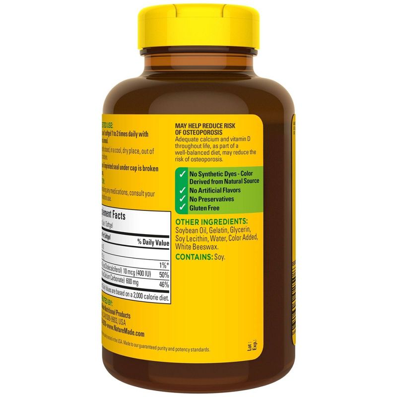 Nature Made Calcium 600 mg Softgels with Vitamin D3 - 100ct