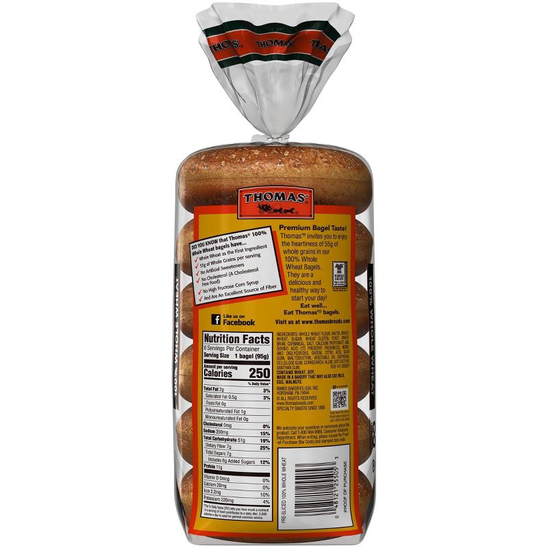 Thomas' Whole Wheat Bagels - 4oz/6pk
