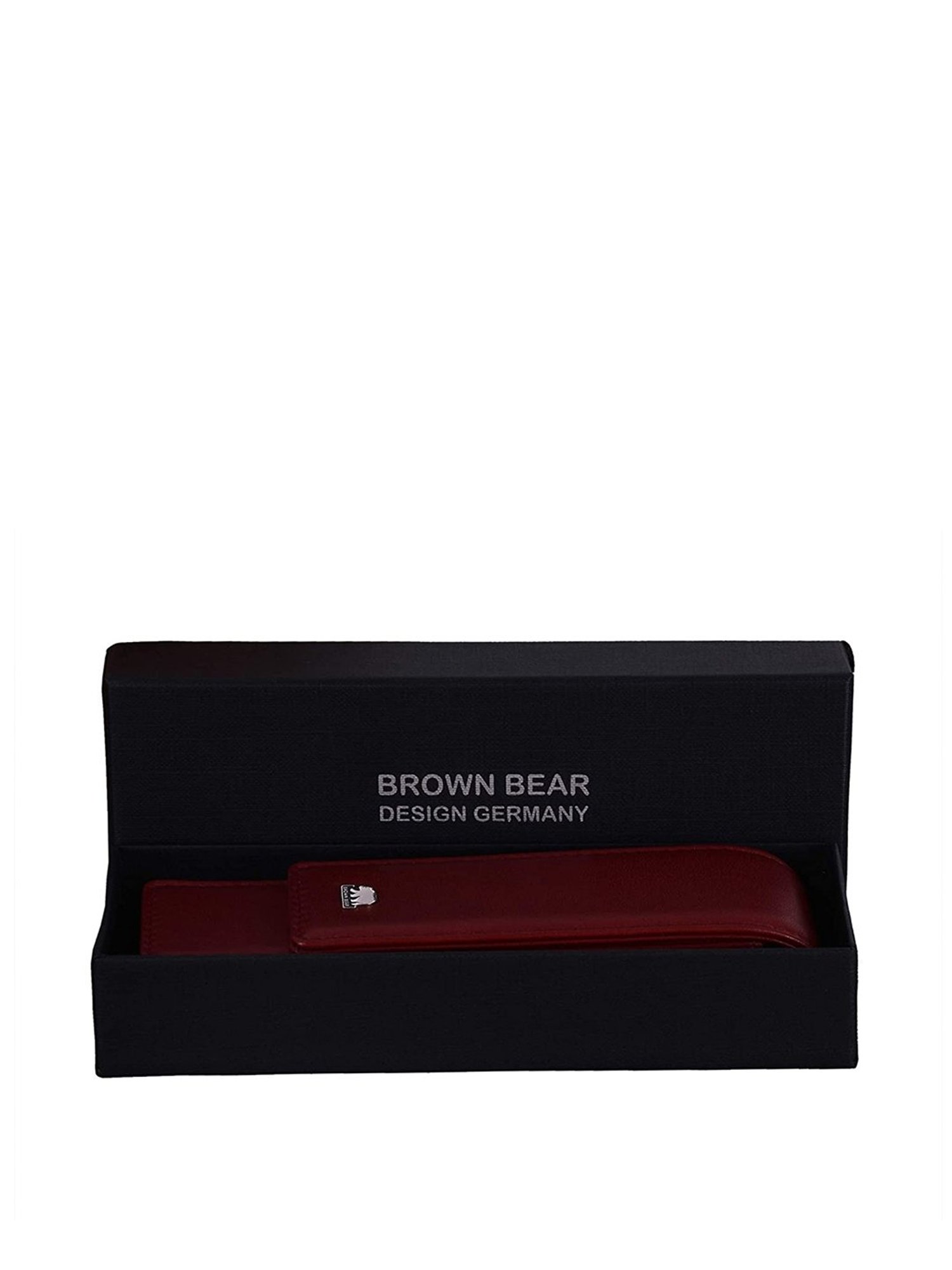 Brown Bear Red Casual Leather Pencil Pouch for Unisex