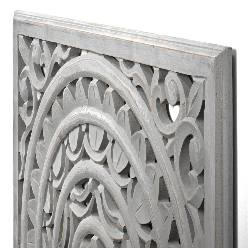 Carved Wood Floral Medallion Wall Art Gray - Crystal Art Gallery