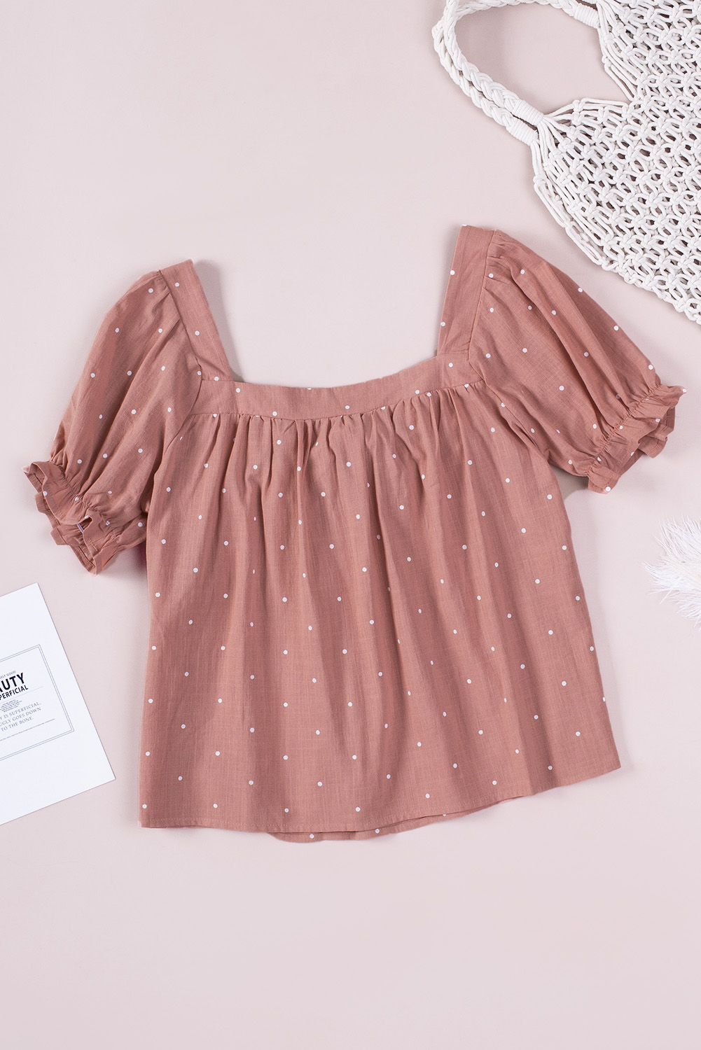 One World Apparel Jacquard Square Neck Short Sleeve Ivory Multi Floral Print Top