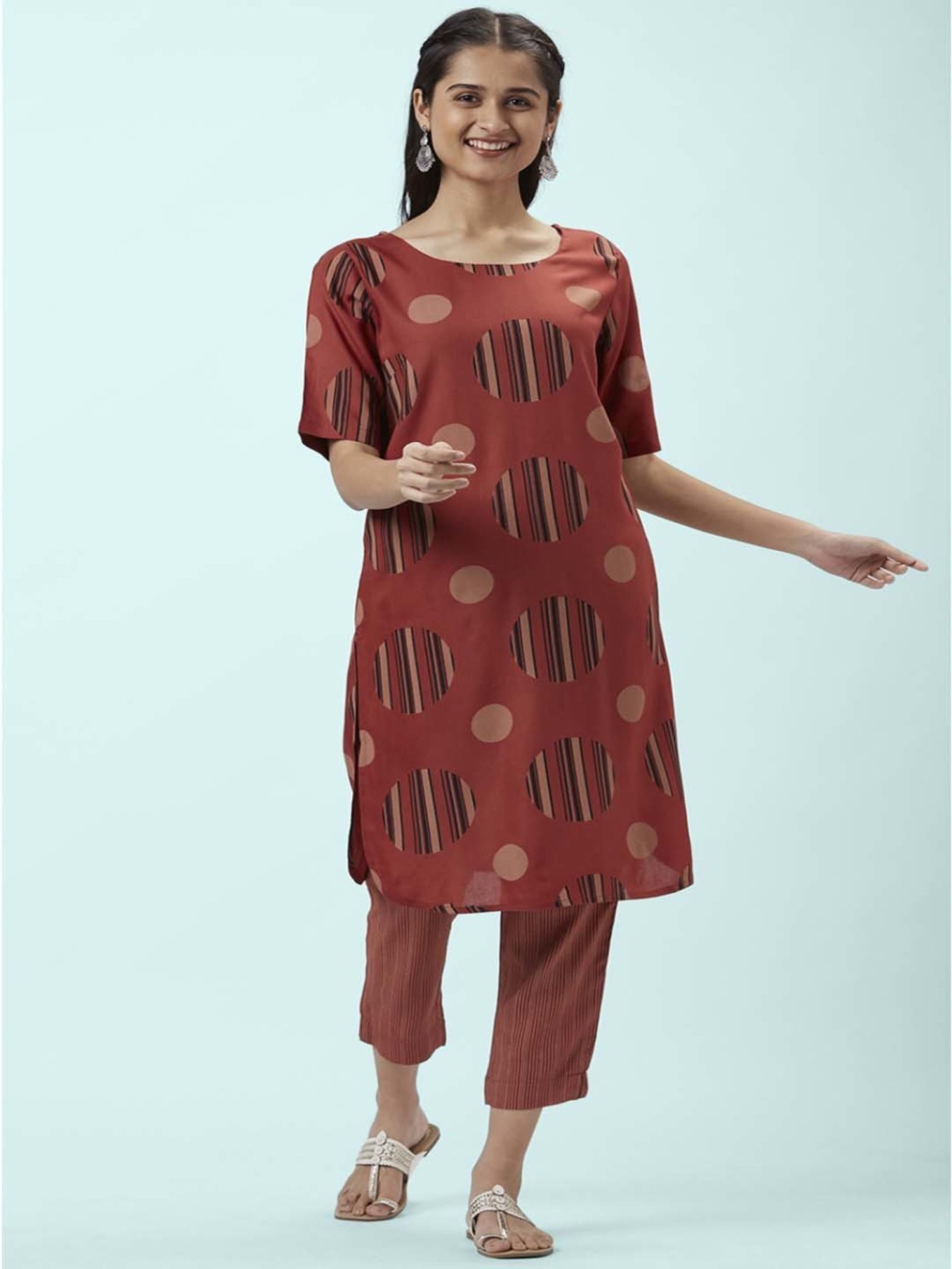 Rangmanch by Pantaloons Rust Printed Kurta Pant Set