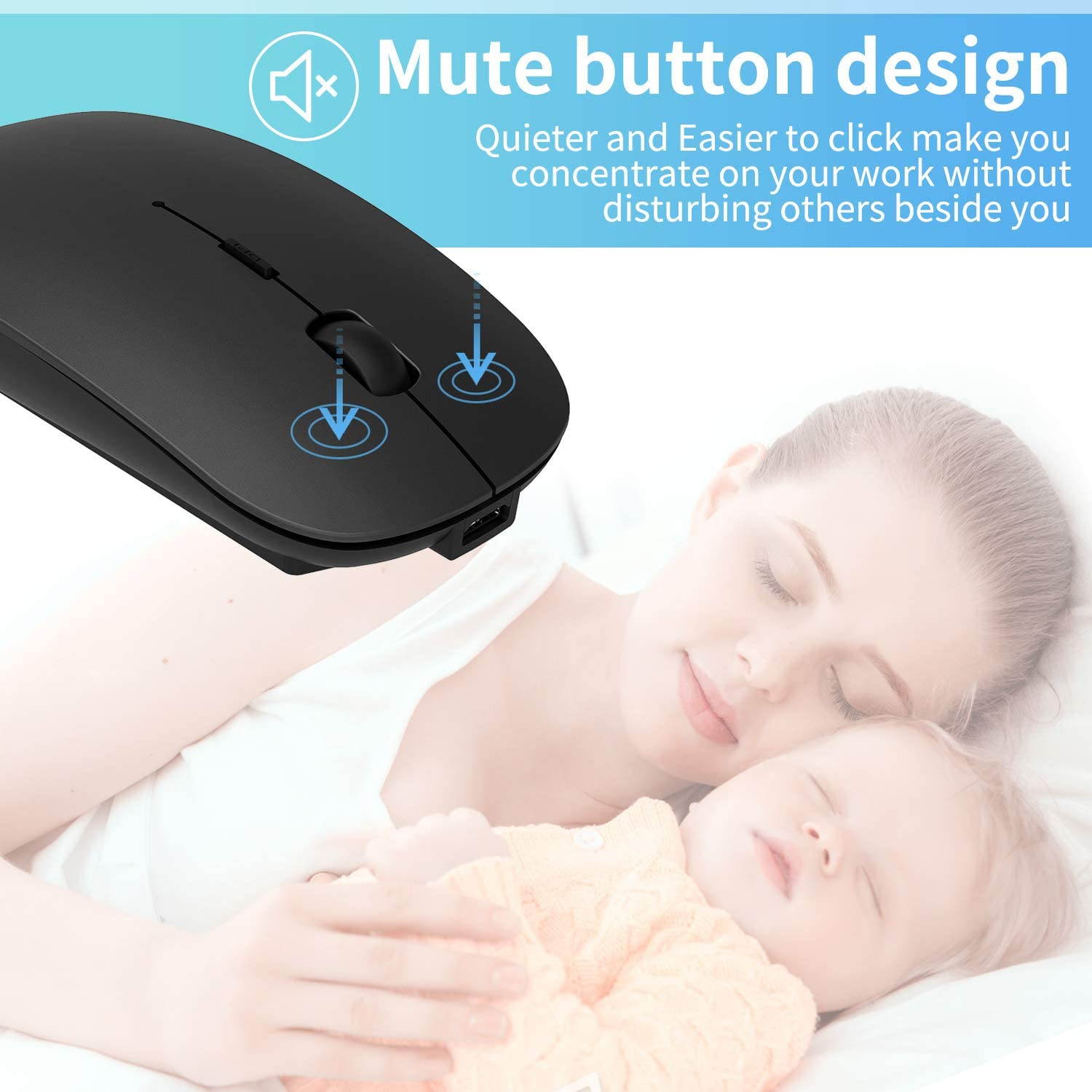 2.4GHz Wireless Bluetooth Mouse, 3 Adjustable DPI, Dual Mode Slim Rechargeable Wireless Mouse Silent USB Mice,Compatible for Laptop Windows Mac Android MAC PC Computer (Silver)