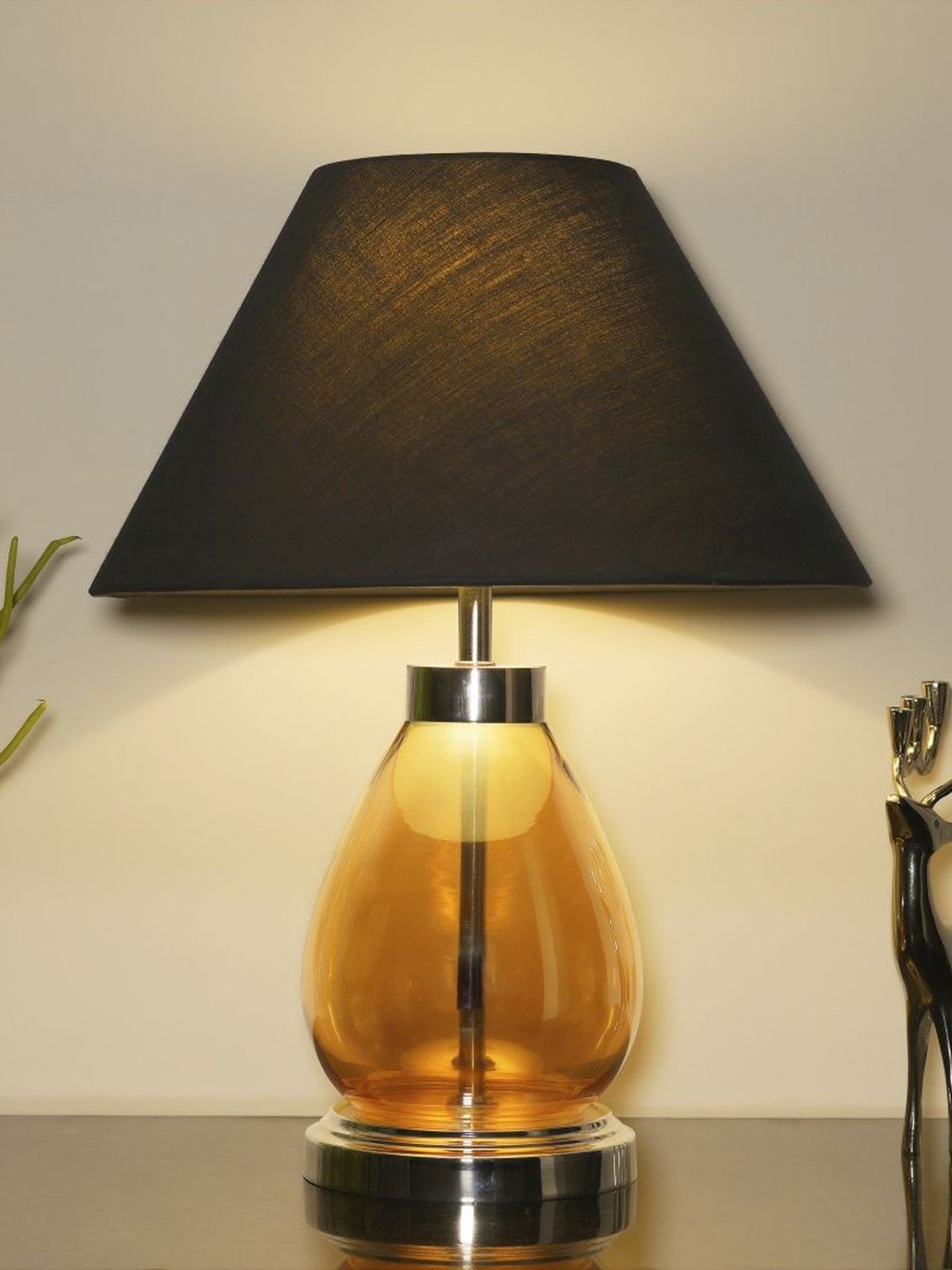 Kapoor Lamp Shades Amber & Pink Glass Fondi Finish Table Lamp