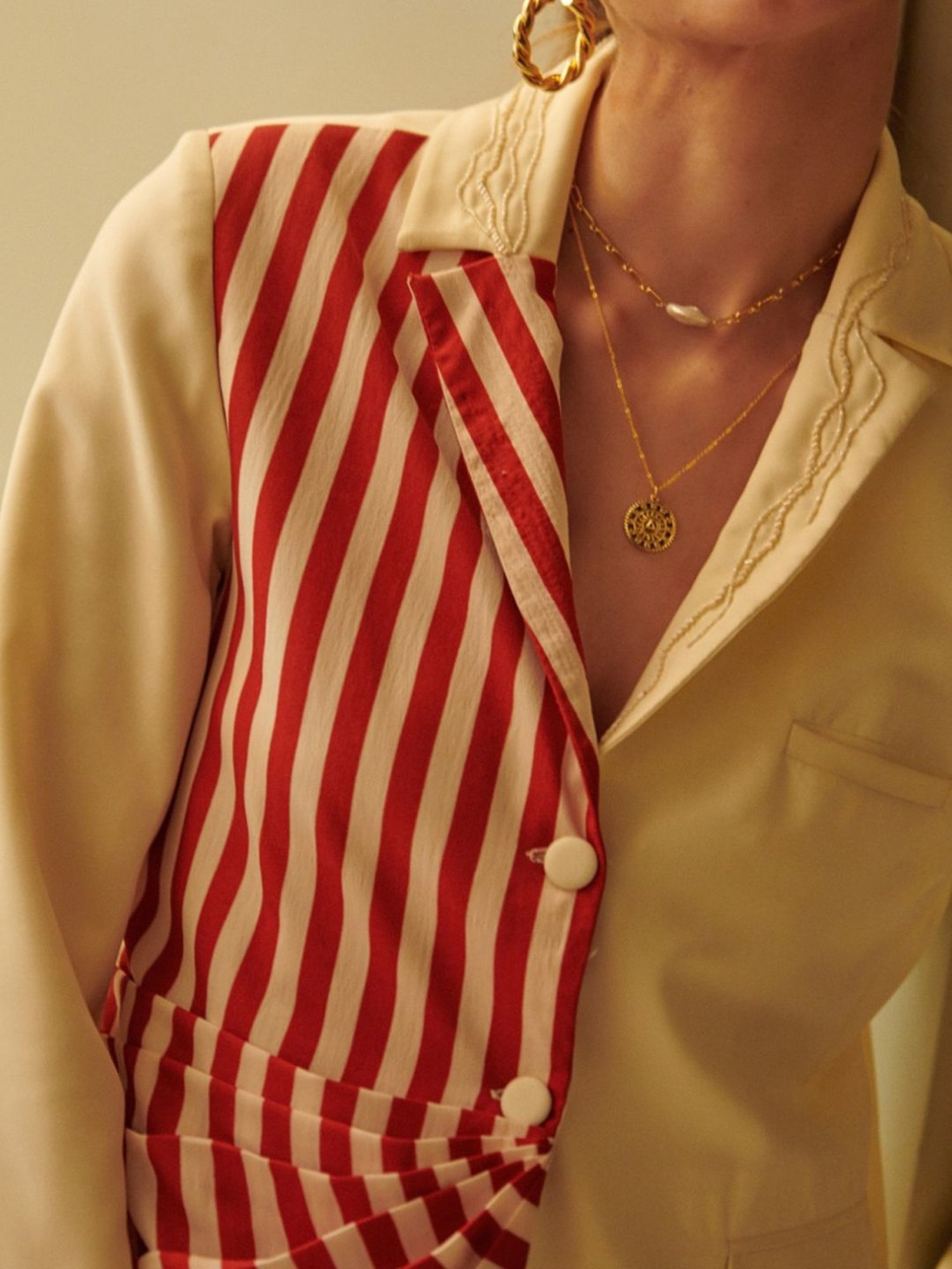 Cin Cin Off White & Red Stripes Audace Party Edit Grazia Jacket With Pant