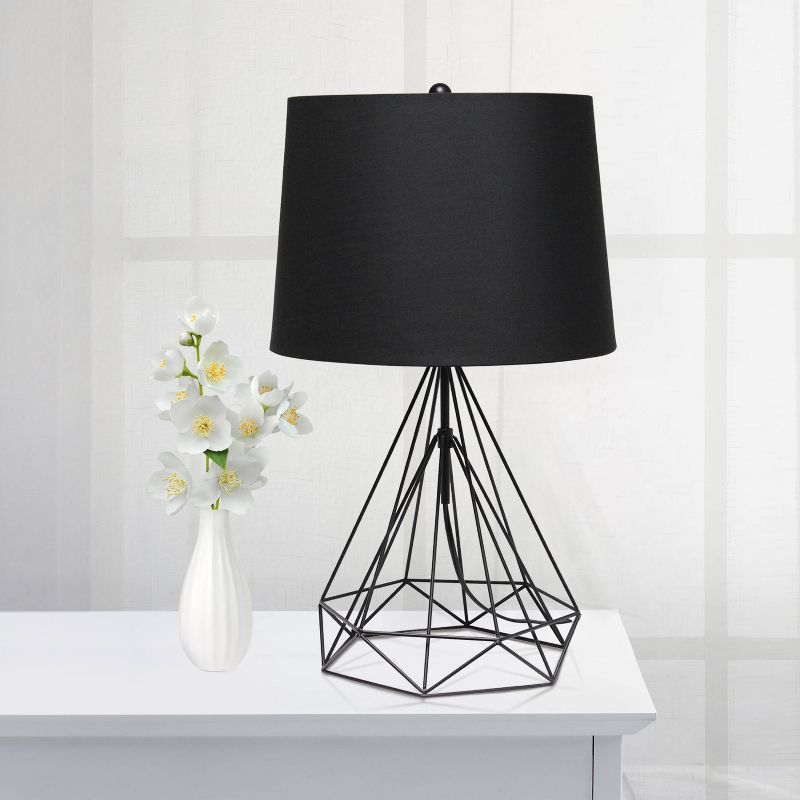 Geometric Wired Table Lamp with Fabric Shade Black - Lalia Home