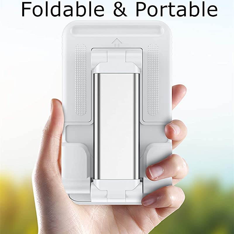 Cell Phone Stand, Tablet Stand, Foldable Portable Desktop Holder Compatible with Smartphone/iPad/Kindle/Tablet (White)