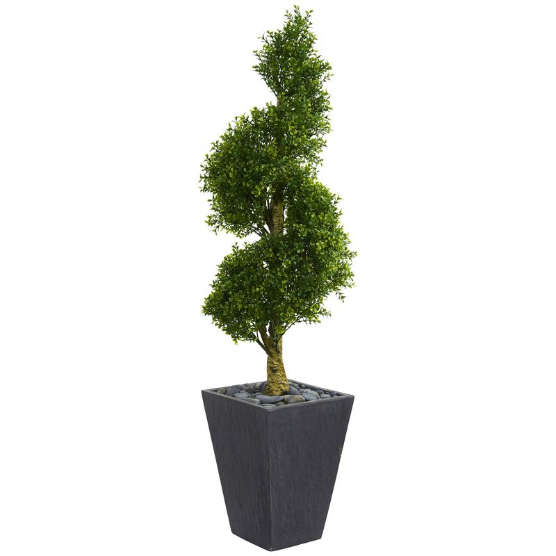 5ft Boxwood Spiral Topiary Artificial Tree In Slate Planter - Nearly Natural
