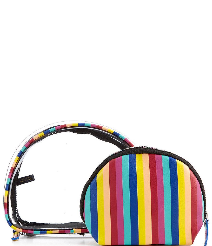Kate Landry Clear Rainbow Stripe Double Cosmetic Pouch Set