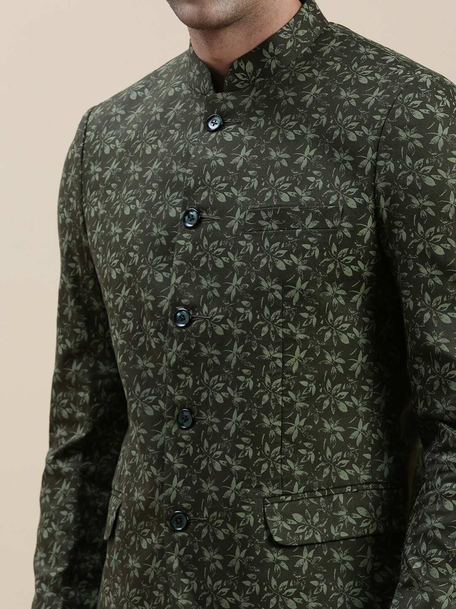 SHOWOFF Olive Slim Fit Printed Blazer