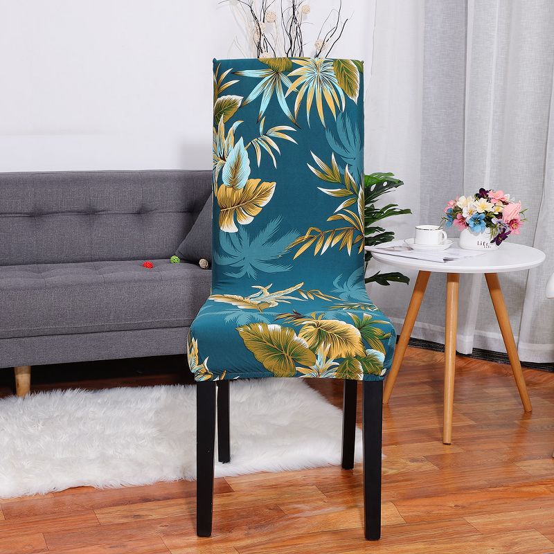 1 Pc Polyester Spandex Floral Print Fit Home Dining Chair Slipcovers Green  - PiccoCasa
