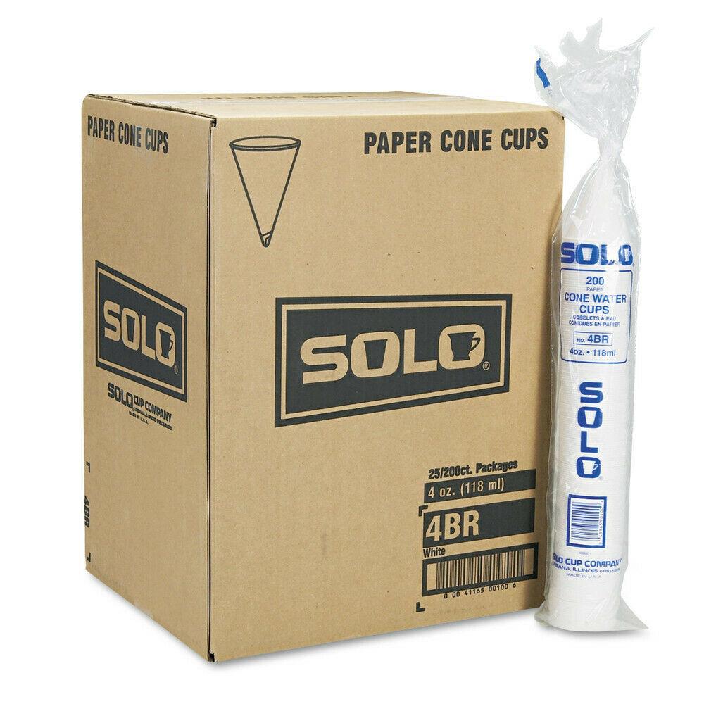 SOLO Cone Water Cups, Cold, Paper, 4oz, White, 200/bag, 25 Bags/carton 4BRCT NEW