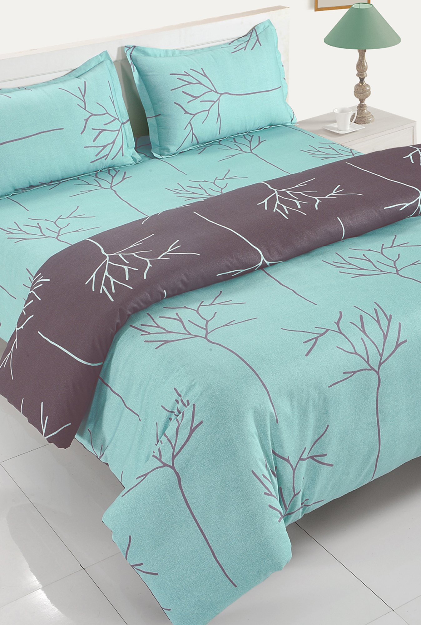Living Roots Printed Grey 300 TC Cotton Single Diwan - Set of 8