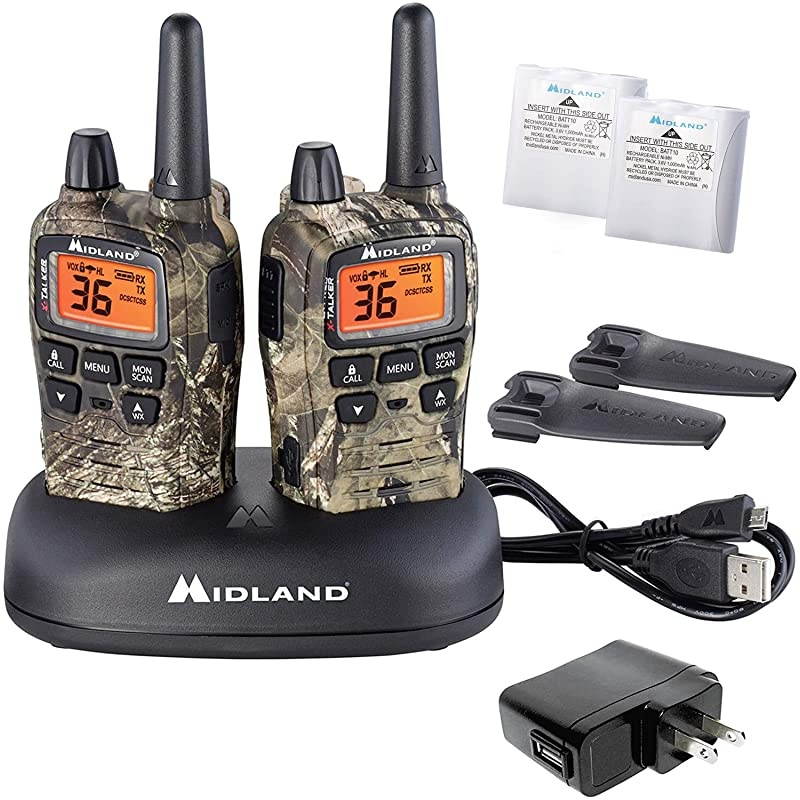 XTALKER T75VP3 36 Channel FRS TwoWay Radio Up to 38 Mile Range Walkie Talkie 121 Privacy Codes amp NOAA Weather Scan + Alert Pair Pack Mossy Oak Camo