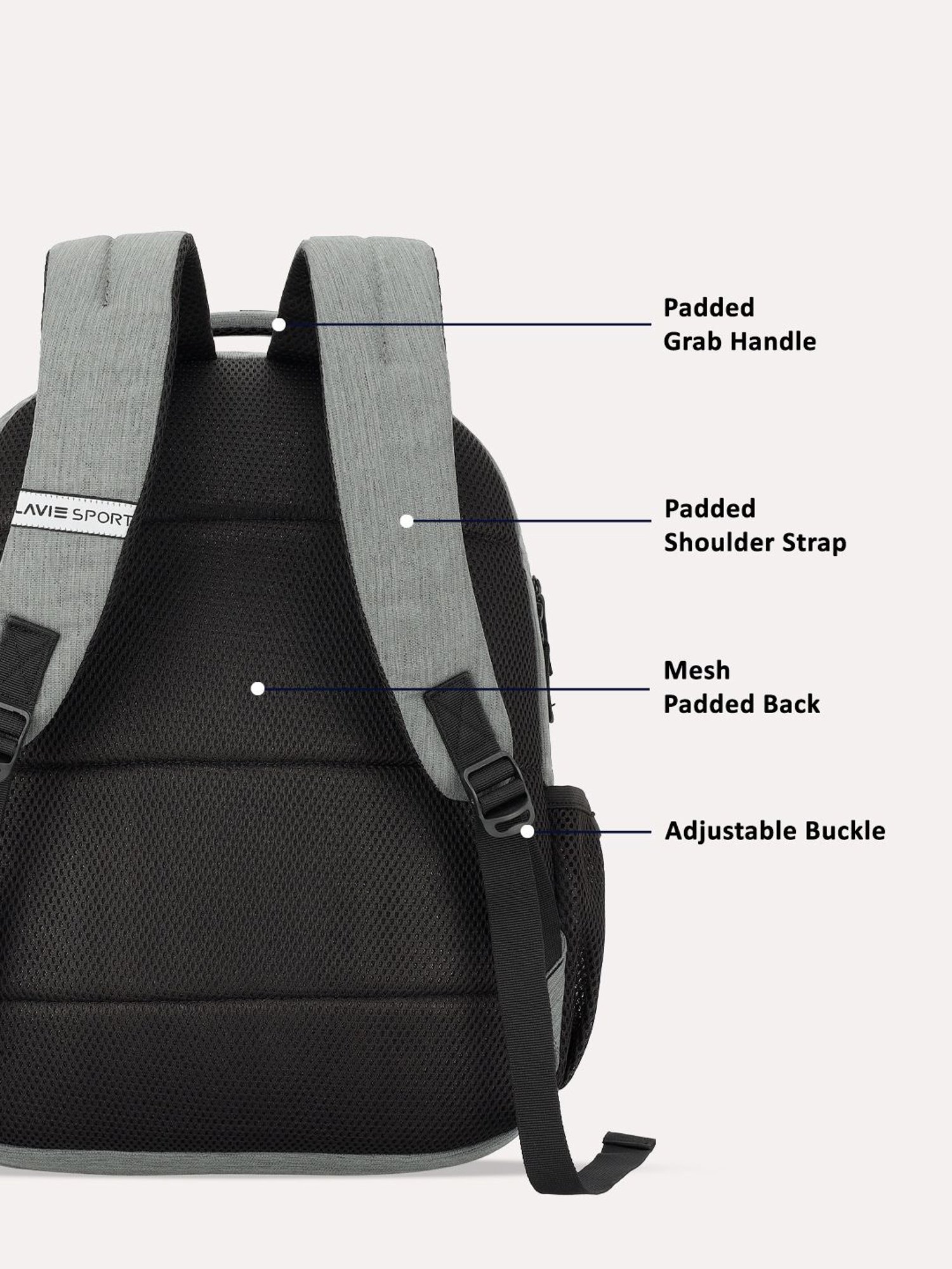 Lavie Sport Pex Grey Polyester Solid Laptop Backpack - 21 Ltrs