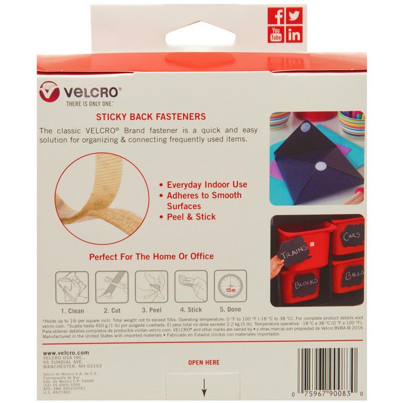VELCRO Brand Hook and Loop Sticky Back Tape Roll, 15 Feet x 3/4 Inch, Beige