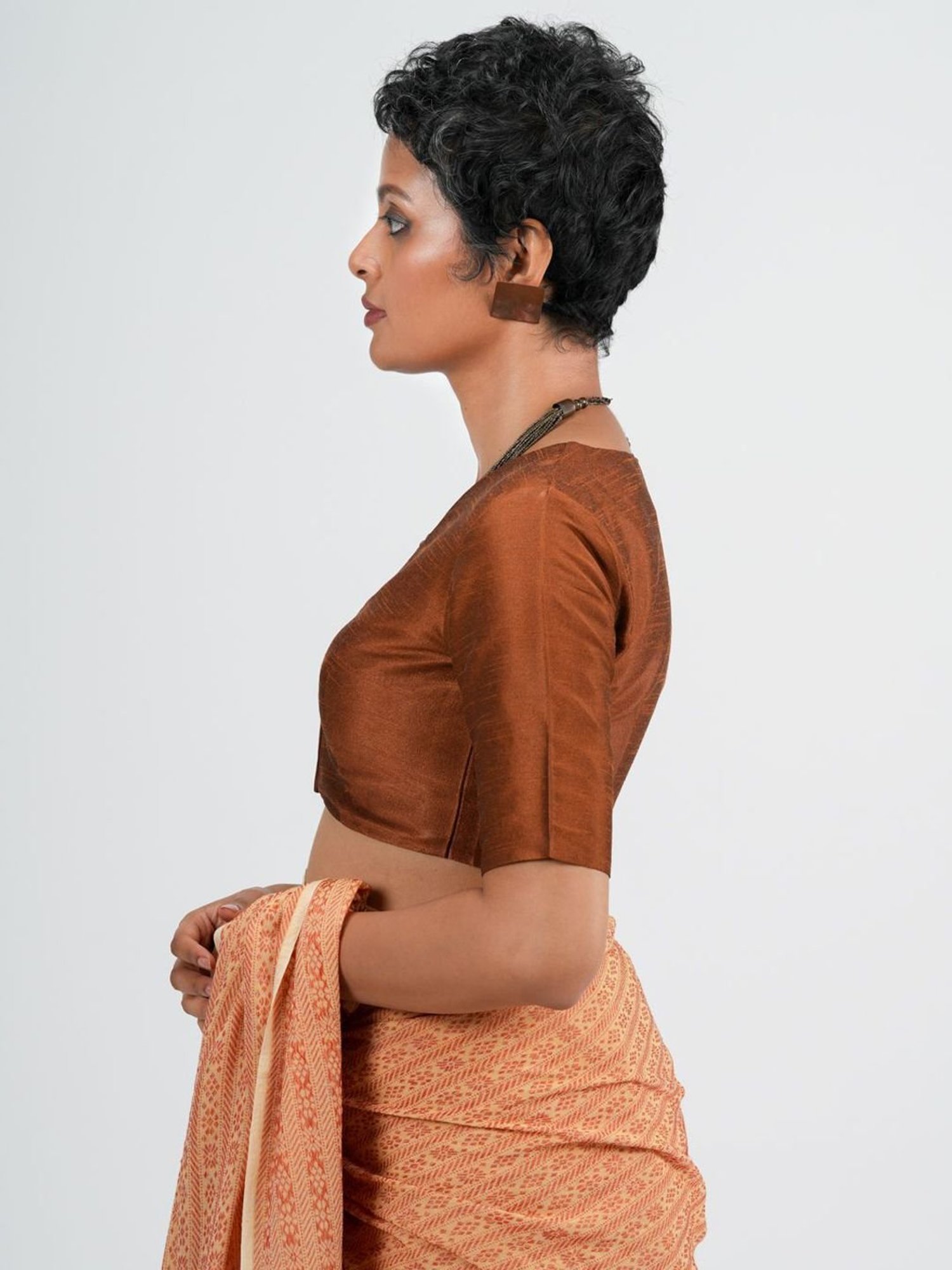 Suta Brown V-Neck Blouse