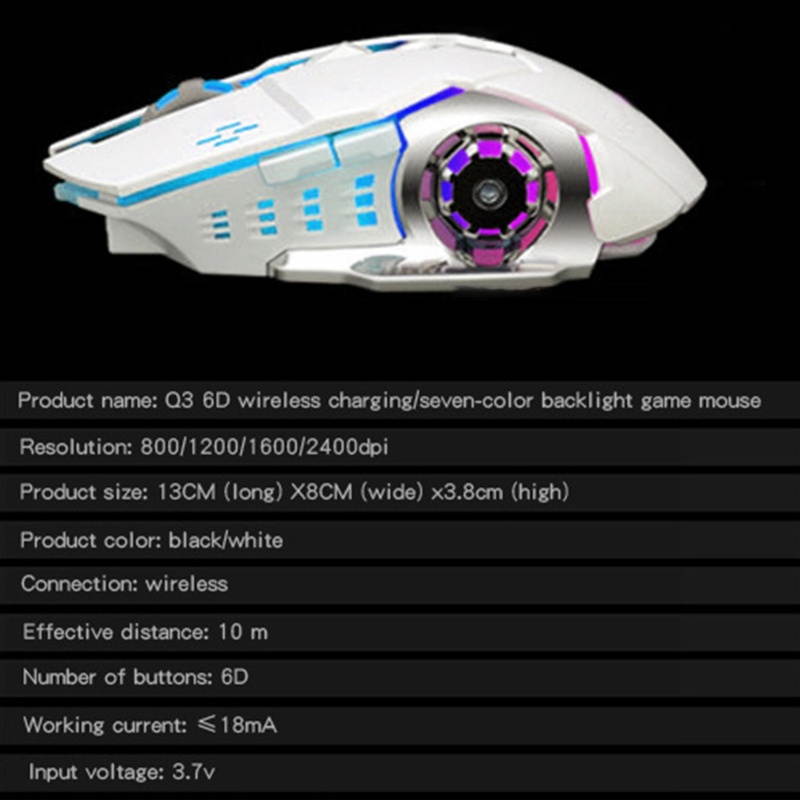 Q3 Portable Wireless Smart ABS 2.4GHz Rechargeable Silent Laptop Computer Mouse