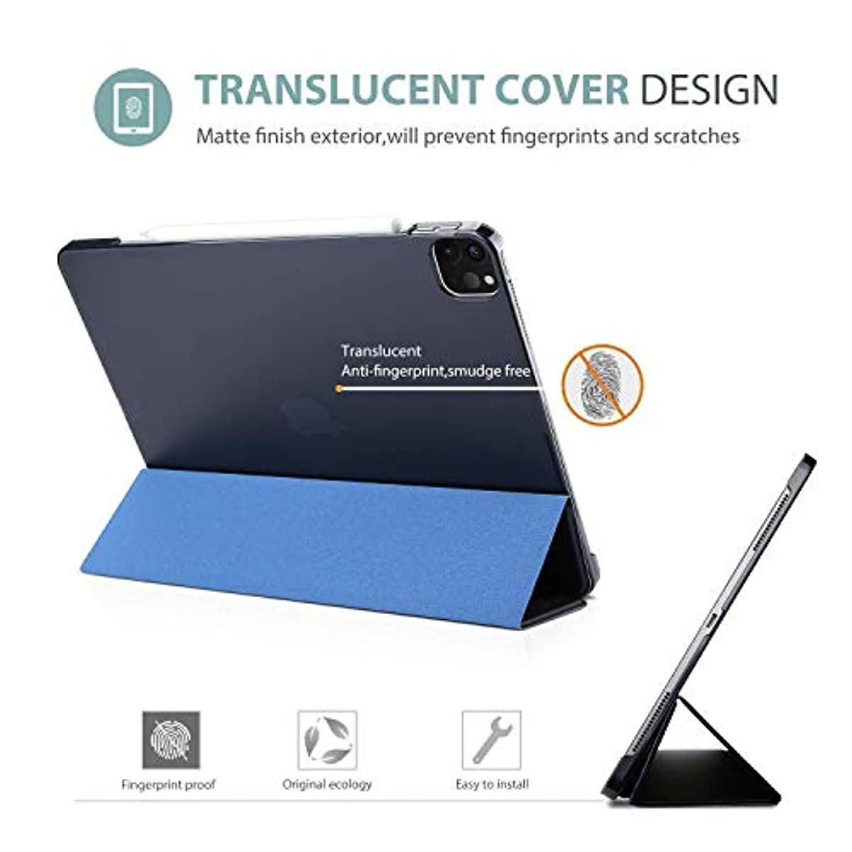 ProCase Navy iPad Pro 12.9 Slim Case 4th Generation 2020 & 2018 Bundle with iPad Pro 12.9 Tempered Glass Screen Protector