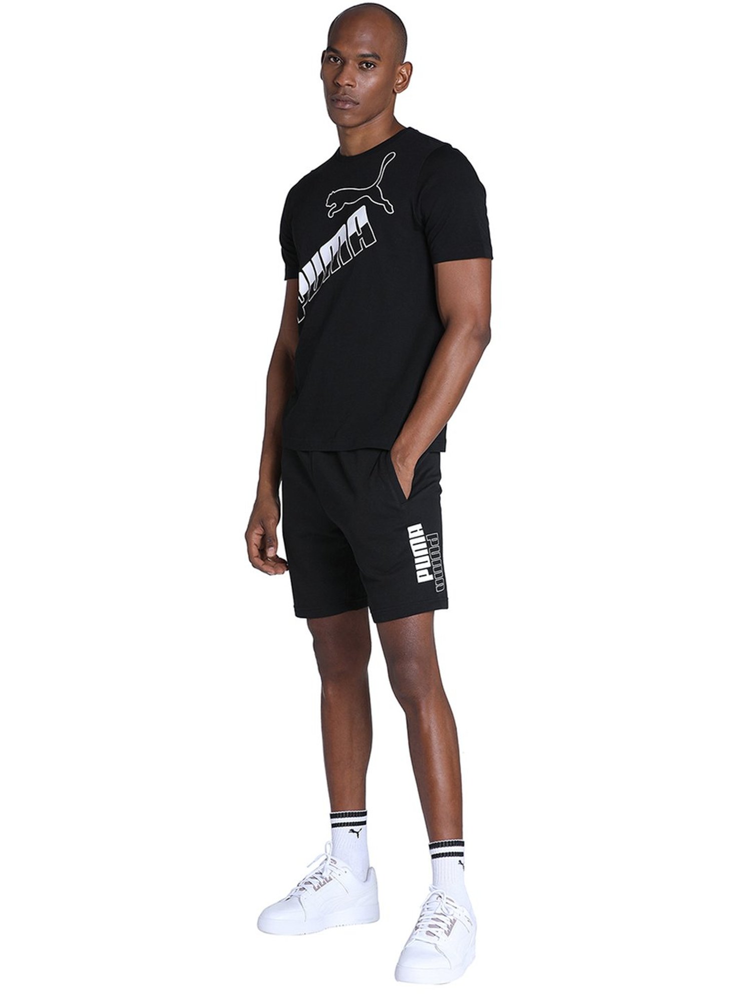 Puma Black Cotton Regular Fit Printed Shorts