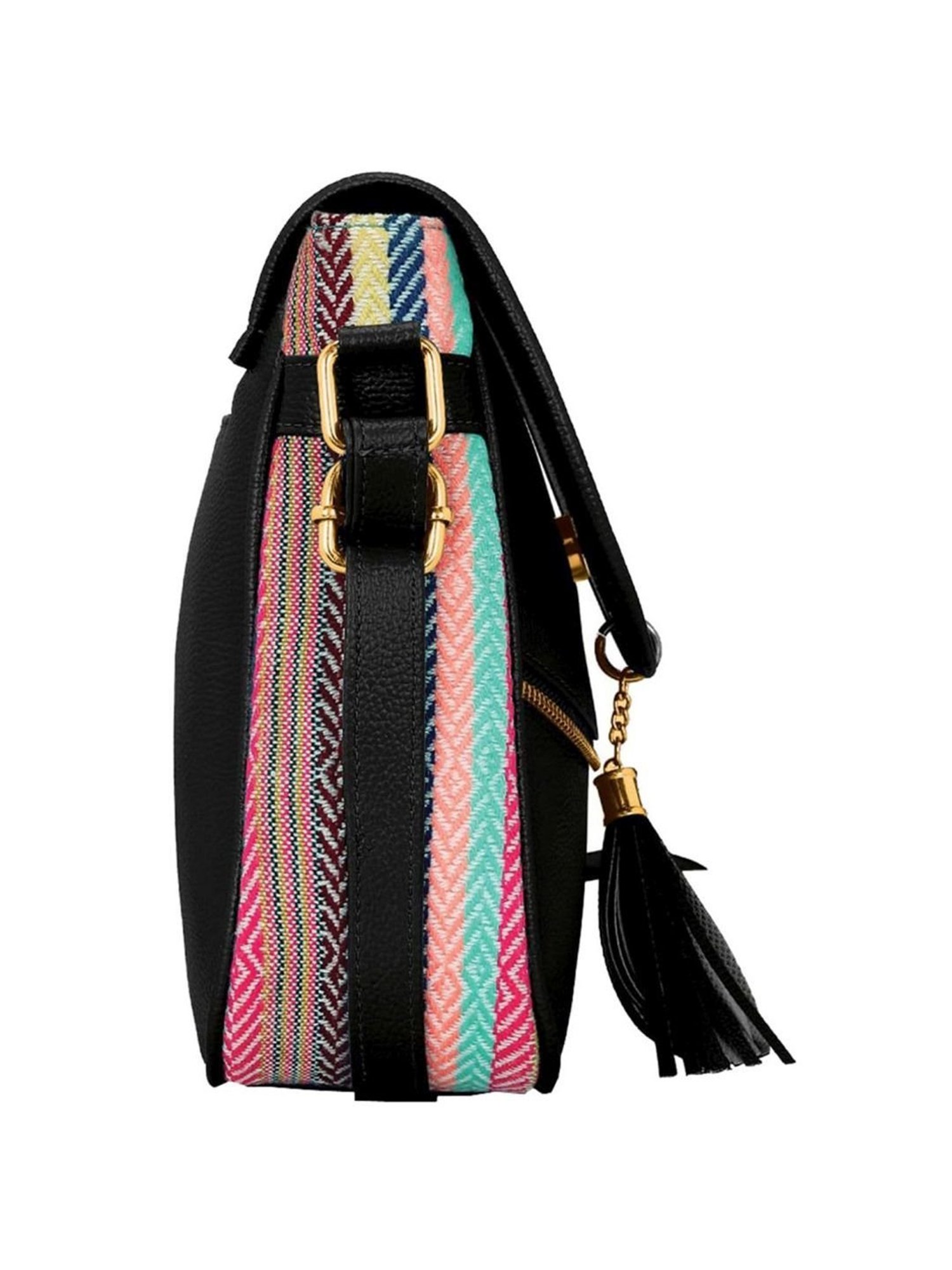 KLEIO Black Embroidered Medium Sling Handbag