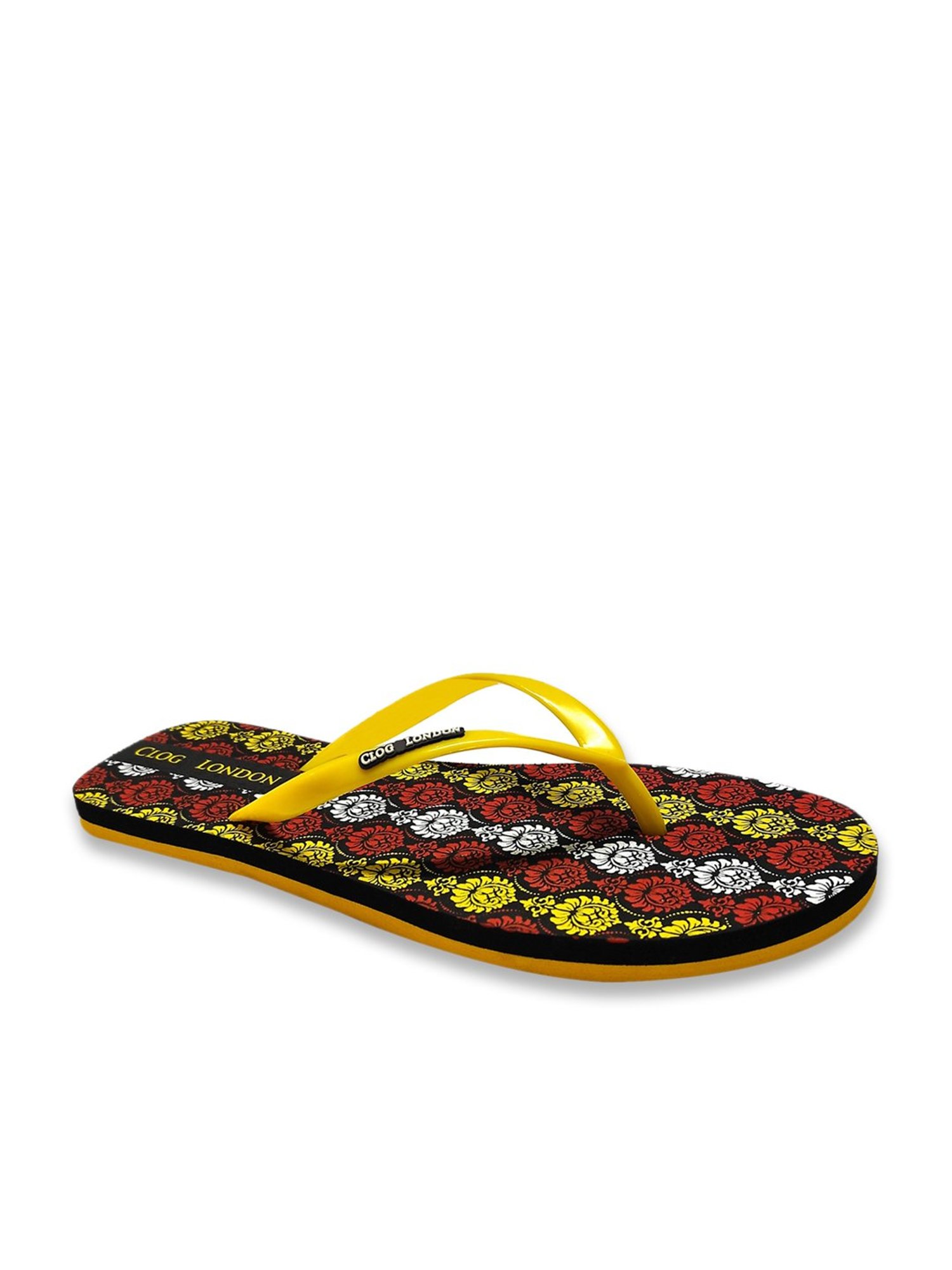 Clog London Women's Yellow & Black Printed Flip Flops