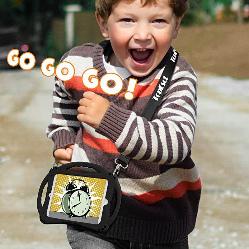 Kids Case for iPad Mini 5 4 3 2 1Silicone Childproof for All Kinds of iPad Mini Builtin Handle Stand Comes with a 24 Feet Adjustable Strap Black