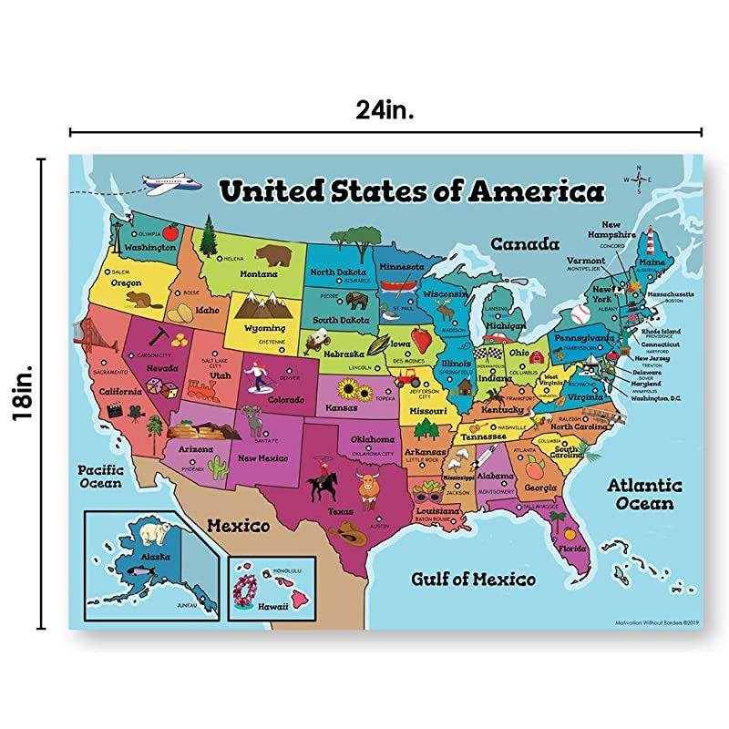 USA Wall Map amp Kids World Map for Kids Wall Laminated Maps for Kids 2 Classroom Posters Perfect for Map Art 18x24 Laminated 2 Wall Maps Included