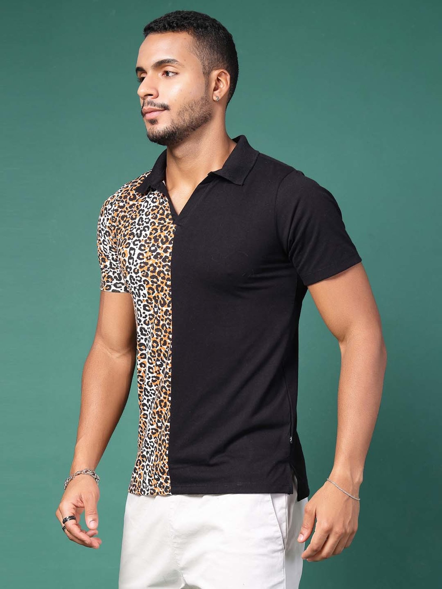 Rigo Black Slim Fit Printed Polo T-Shirt