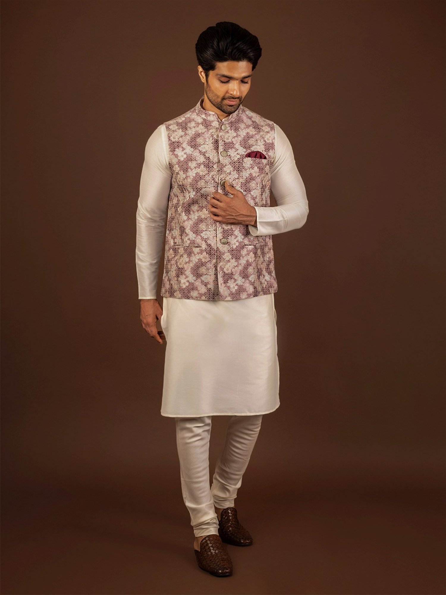 KISAH Multicolored Regular Fit Jacquard Kurta Set With Jacket