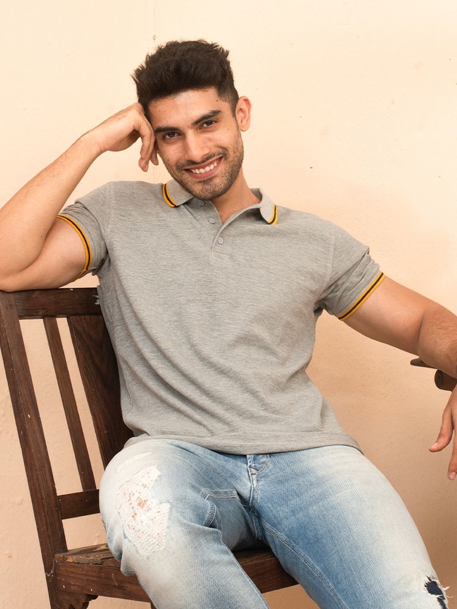 The Bleu Label Grey Cotton Slim Fit Polo T-Shirt