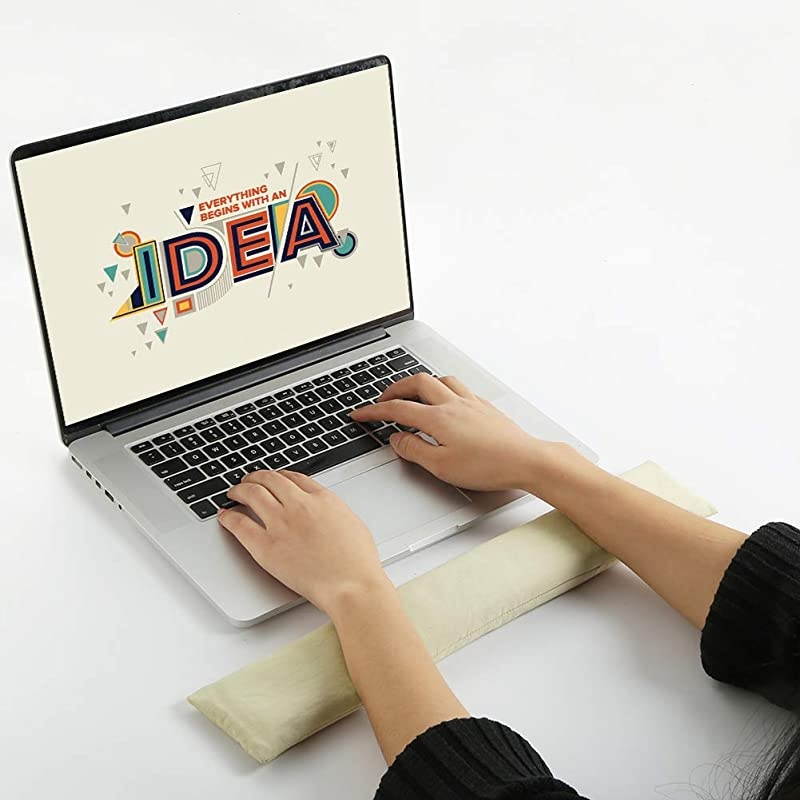 Wrist Rest Pad, Washable Mouse Wrist Support Pad Bean Bag for Carpal Tunnel, Office Workers, Massage Ergobeads (Off White)