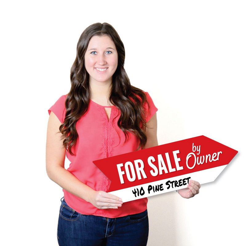 Big Dot of Happiness For Sale By Owner - Home Real Estate Sign Arrow - Double Sided Directional Yard Signs - Set of 2