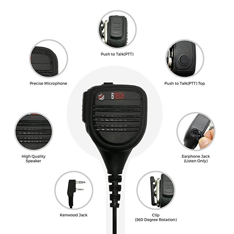 QHM22D Dual PushtoTalk PTT Speaker Mic Platinum Series IP54 Rainproof Shoulder Mic for BaoFeng  Kenwood Radios
