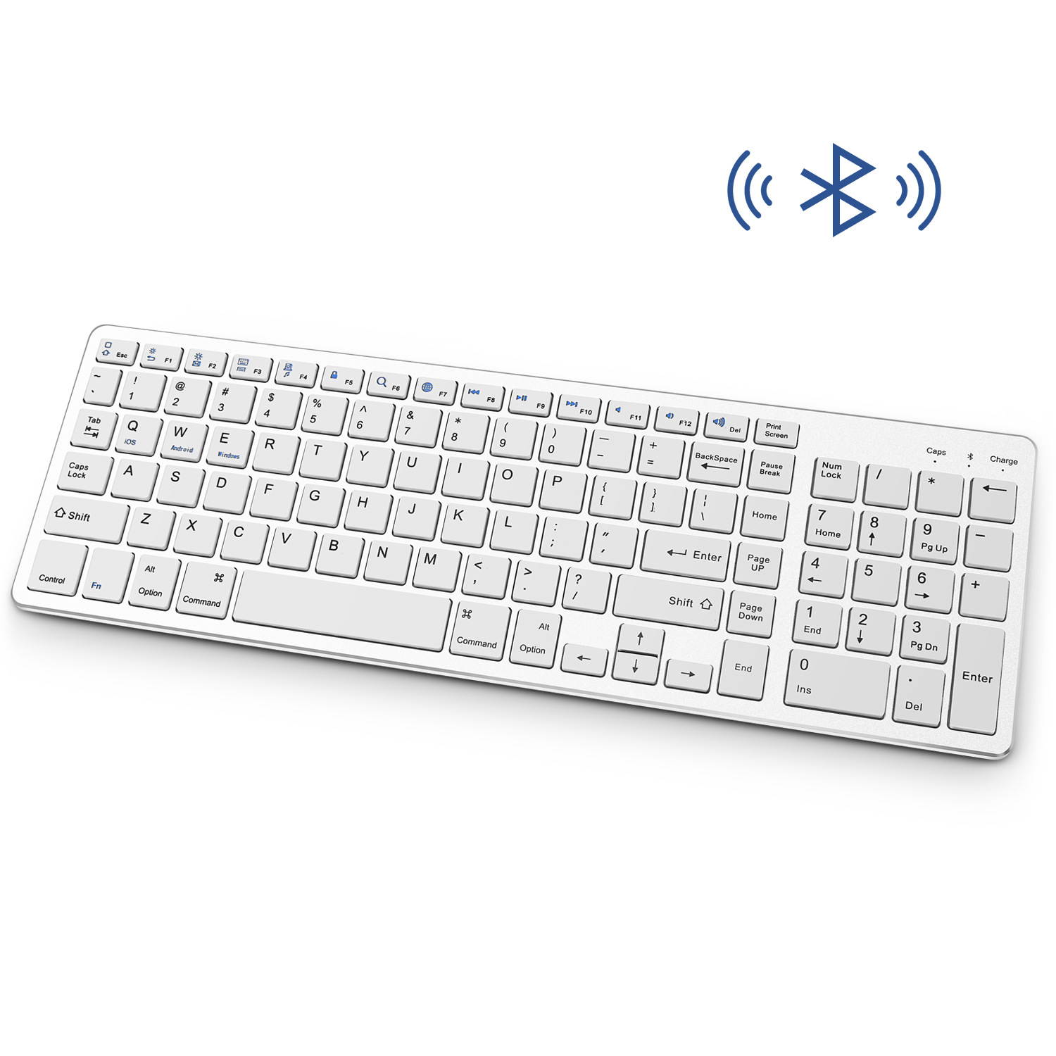 Rechargeable Bluetooth Keyboard Wireless Full Size Keypad with Number Pad for Laptop/Desktop support Win/IOS/Android
