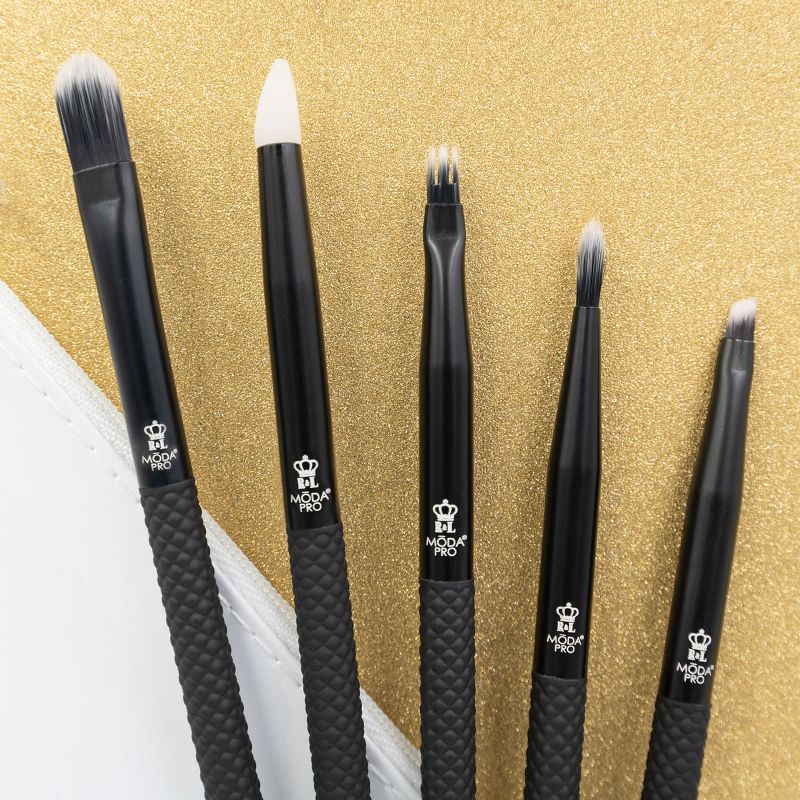 MODA Brush Pro 6pc Graphic Eye Black Makeup Brush Set with Zip Case, Includes - Concealer, Glam Topper, Wisp, and Angled Liner Brushes