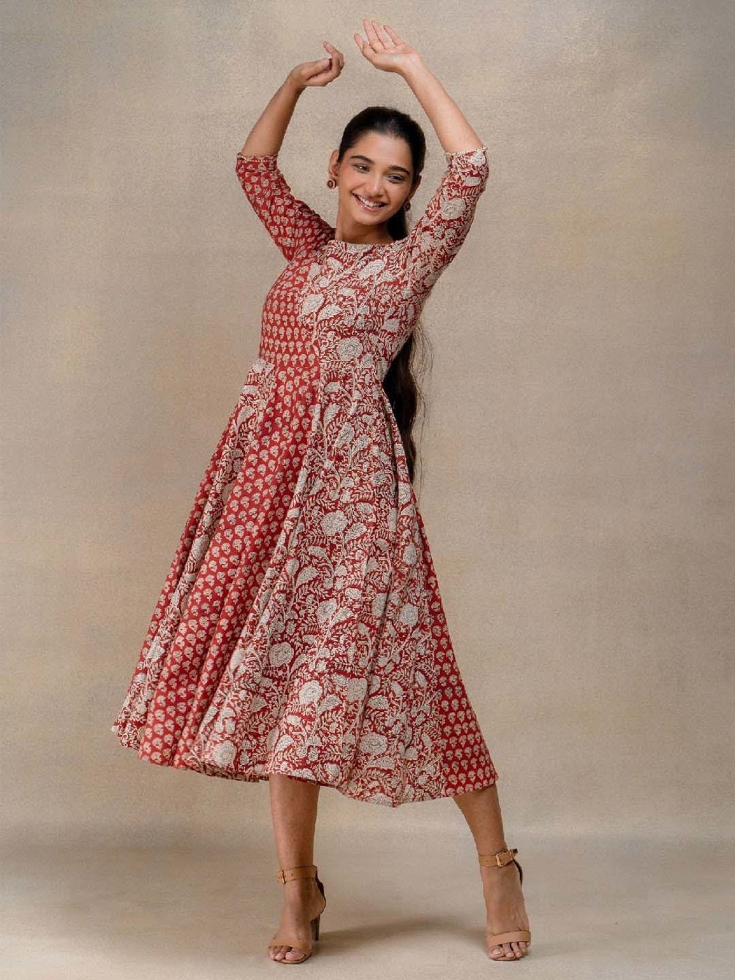 Okhai Red Floral Print Pure Cotton Ethnic Dress