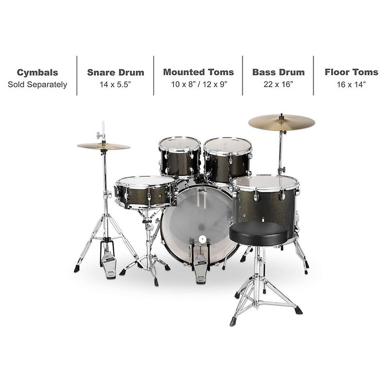 Sound Percussion Labs UNITY II 5-Piece Complete Drum Set With Hardware, Cymbals and Throne Black Onyx Glitter