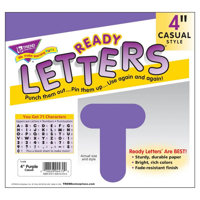 6pk 4" Casual Uppercase Ready Letters Purple - TREND