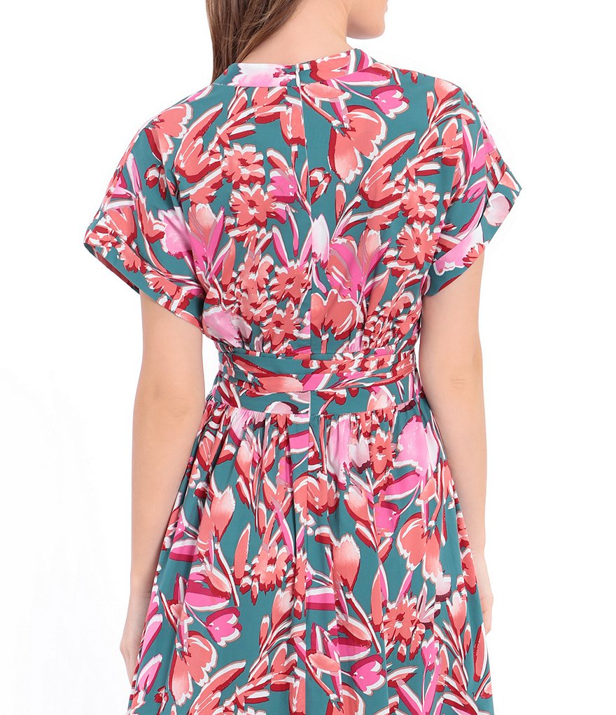 Donna Morgan Floral Faux Wrap V-Neck Maxi Cotton Dress