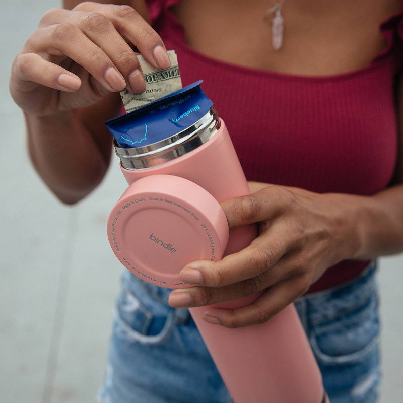 Bindle Bottle 20oz Slim Double Walled & Vacuum Insulated Stainless Steel Bottle with Storage/Stash Compartment Coral