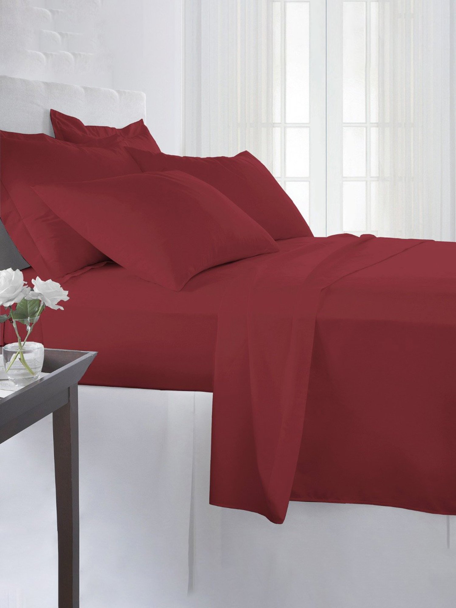 Pizuna Red 400 TC Cotton King Bed Sheet with 2 Pillow Covers