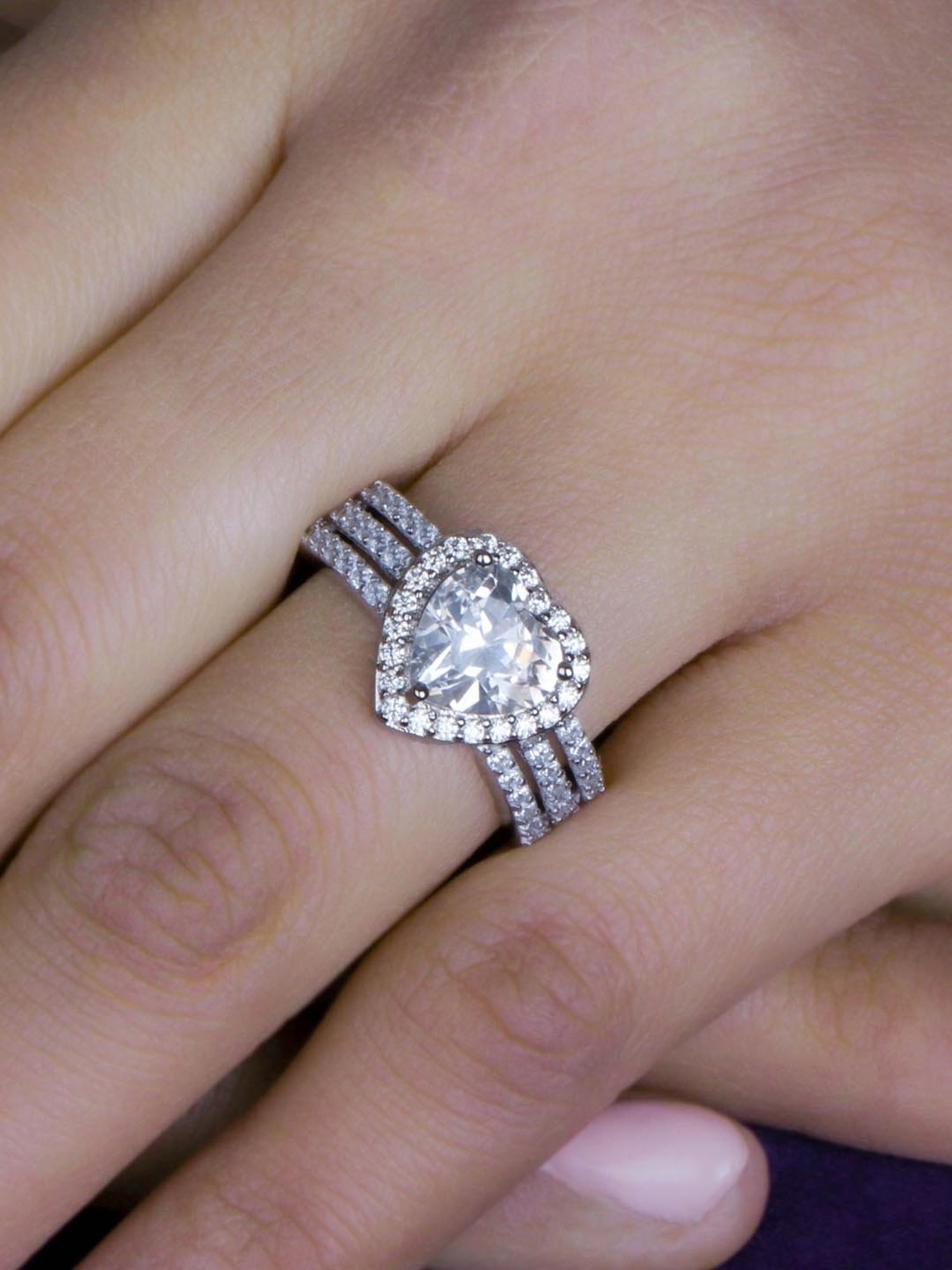 925 Silver 1 Carat American Diamond Classic Halo Engagement Ring for Women & Girls