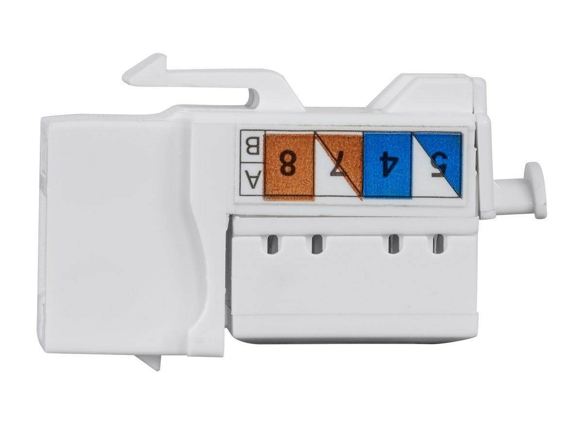 25x Cat6A Keystone Jack RJ45 90 Degree Unshielded Punch Down 110 Dual IDC White