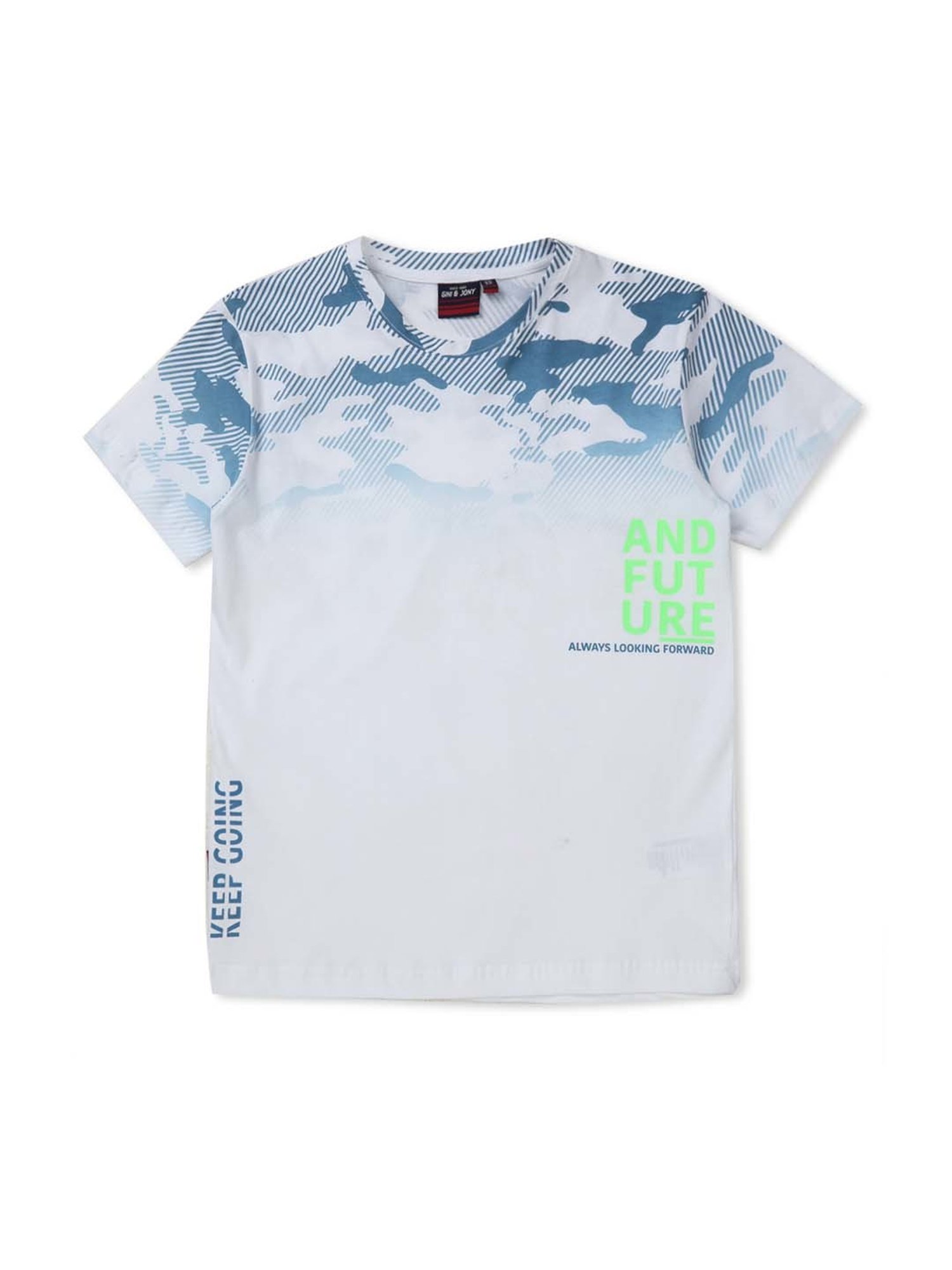 Gini & Jony Kids White & Navy Printed T-Shirt