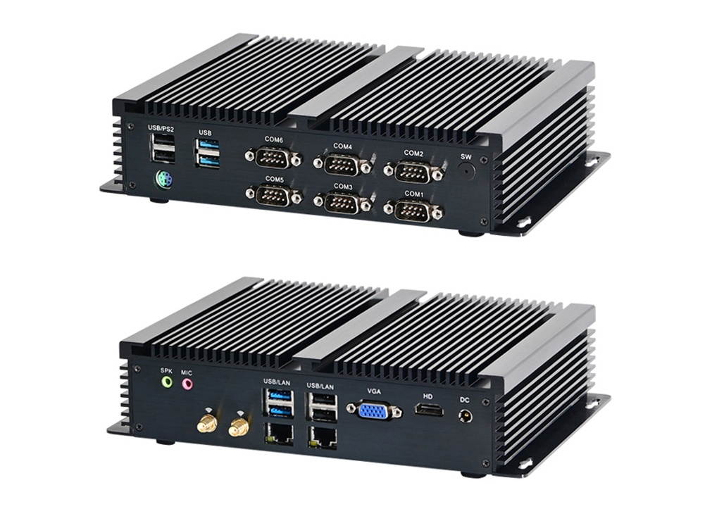 Partaker Fanless Industrial Computer, IPC, Desktop PC, Windows 10 Pro/Linux Ubuntu, Intel Core I3 6157U, GPIO, Watchdog, 2*intel i211, 6*COM RS232 RS422 RS485, 16GB Ram 240GB SSD