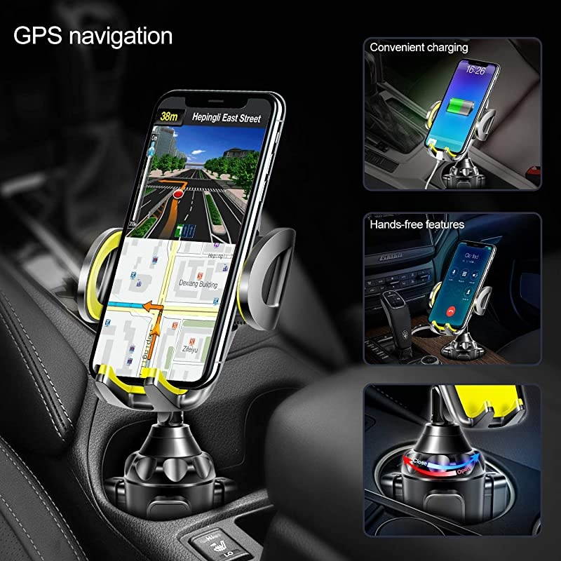 Car Cup Holder Phone Mount Adjustable Automobile Cup Holder Smart Phone Cradle Car Mount for iPhone 11 Pro/XR/XS Max/X/8/7 Plus/6s/Samsung S10+/Note 9/S8 Plus/S7 Edge(Yellow)