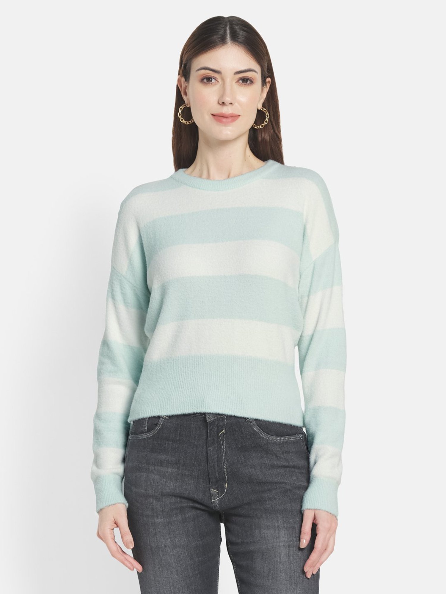 METTLE Green & White Striped Pullover