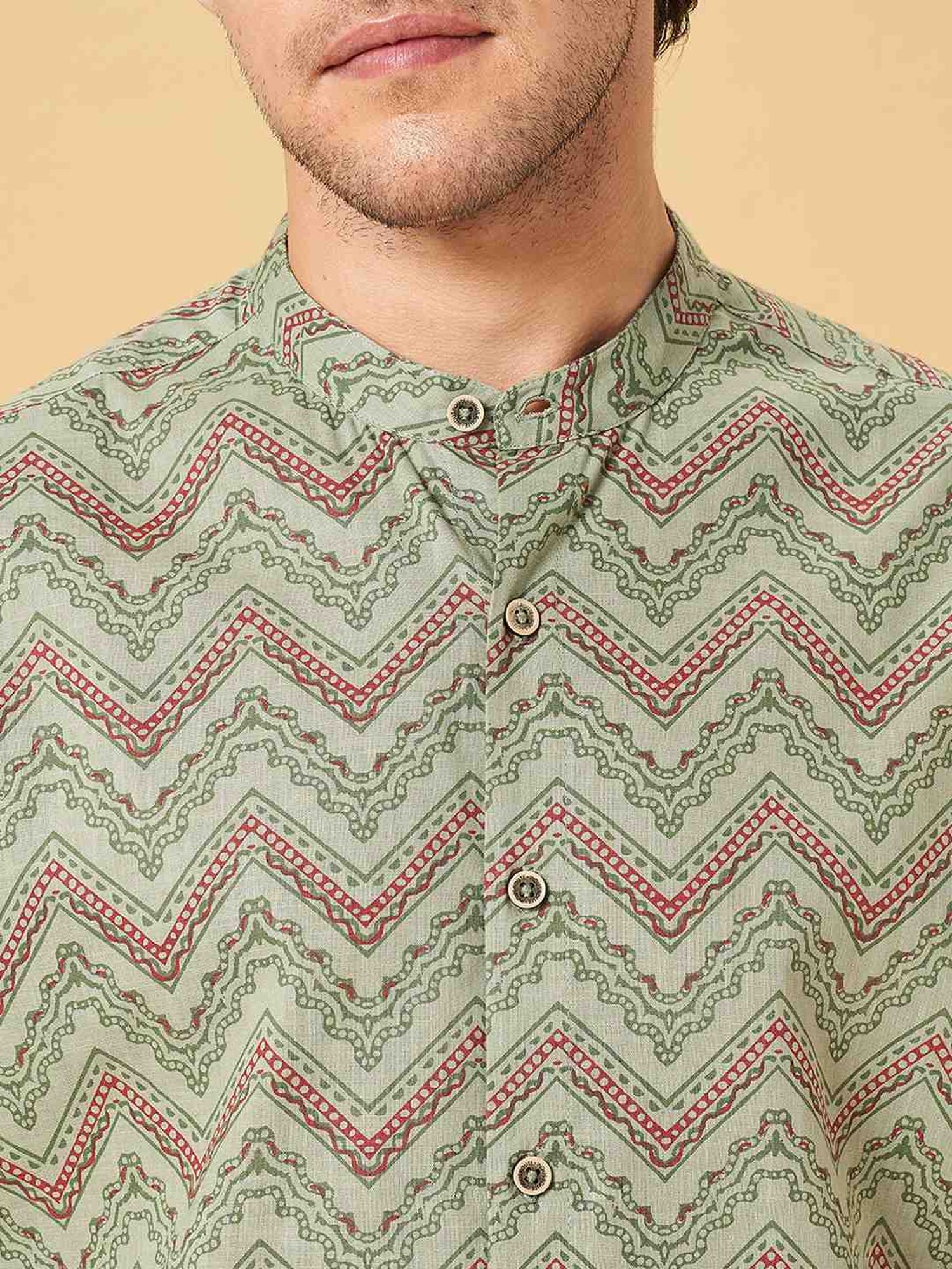 Indus Route By Pantaloons Powder Blue Regular Fit Printed Shirt