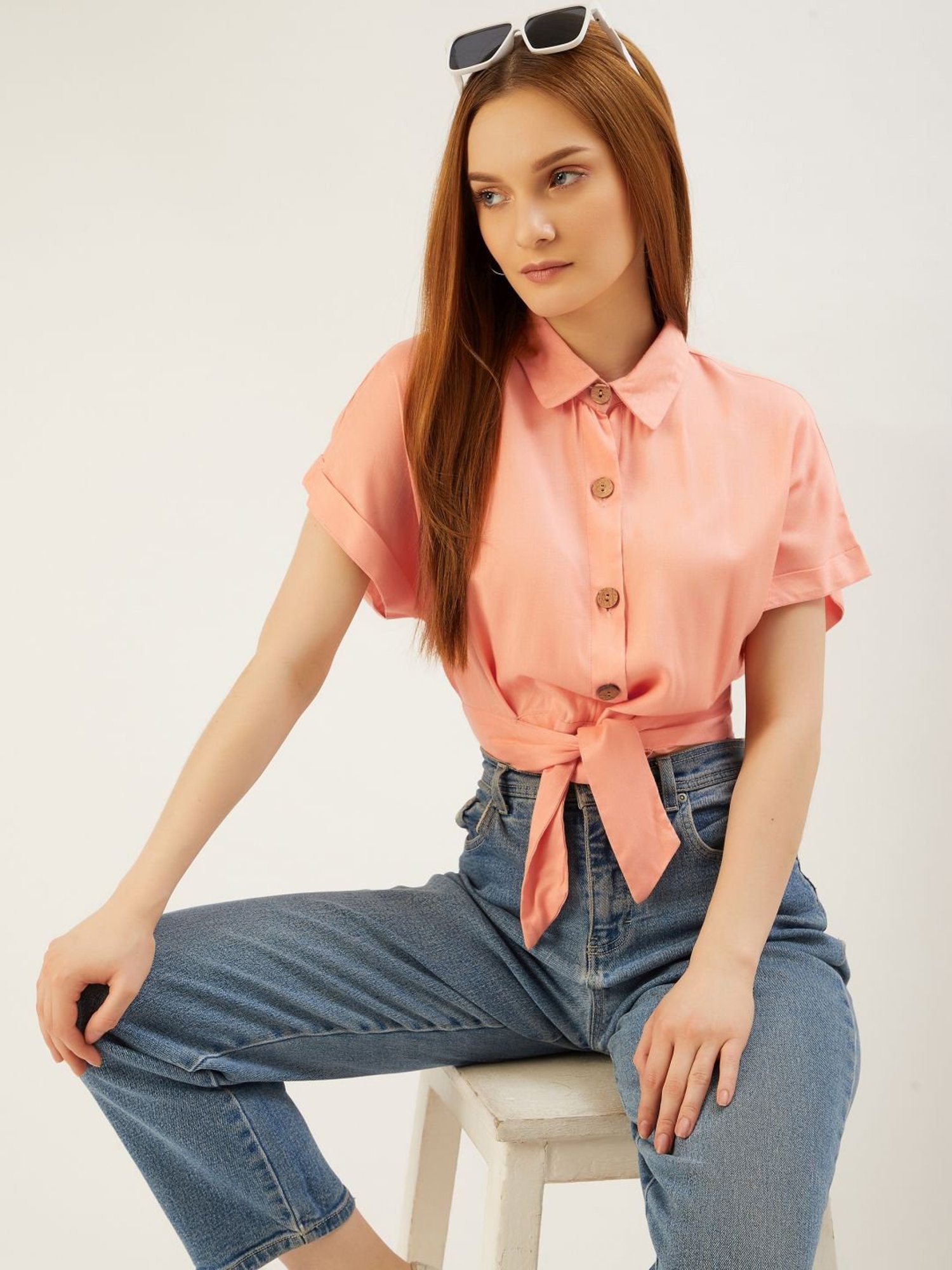 Anvi Be Yourself Peach Boxy Fit Shirt